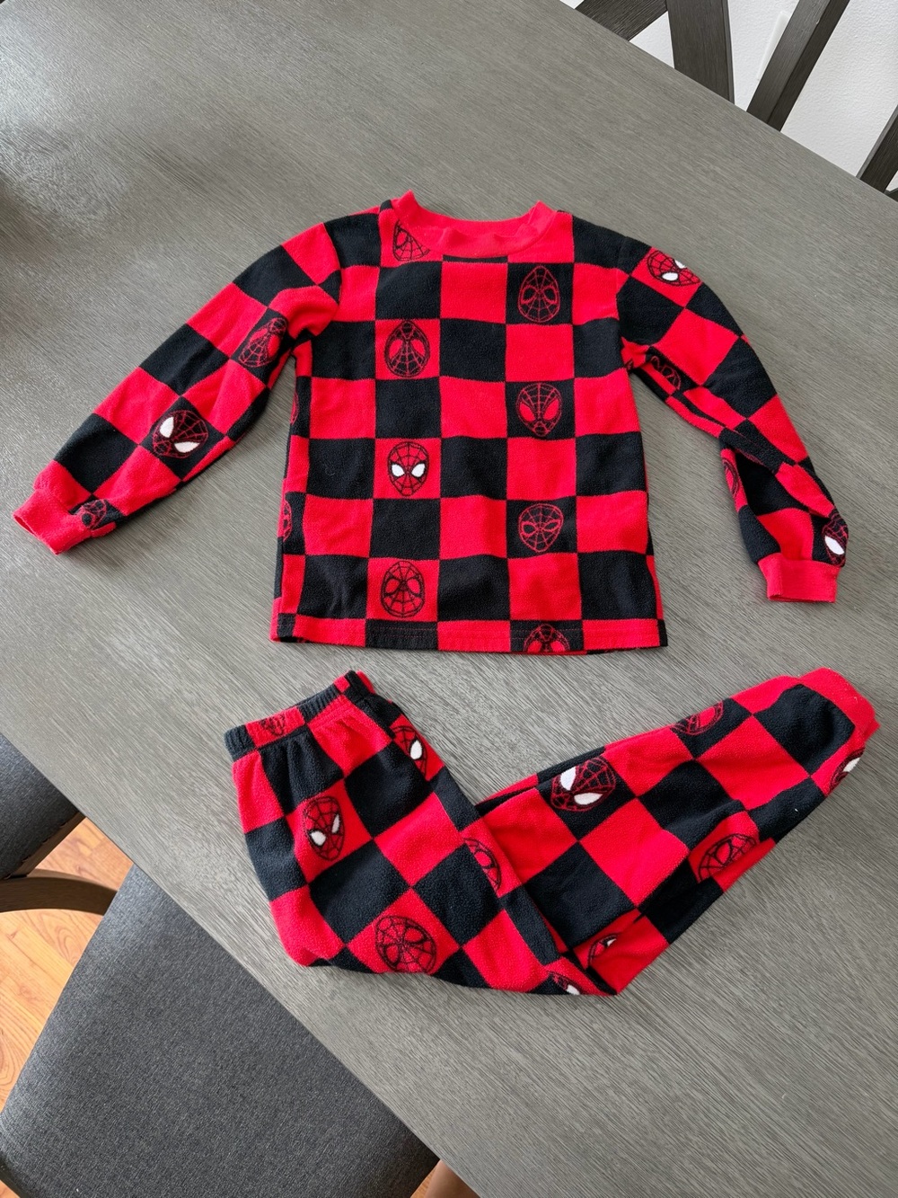 Marvel Kids Red and Black Spider-Check Pajama Set